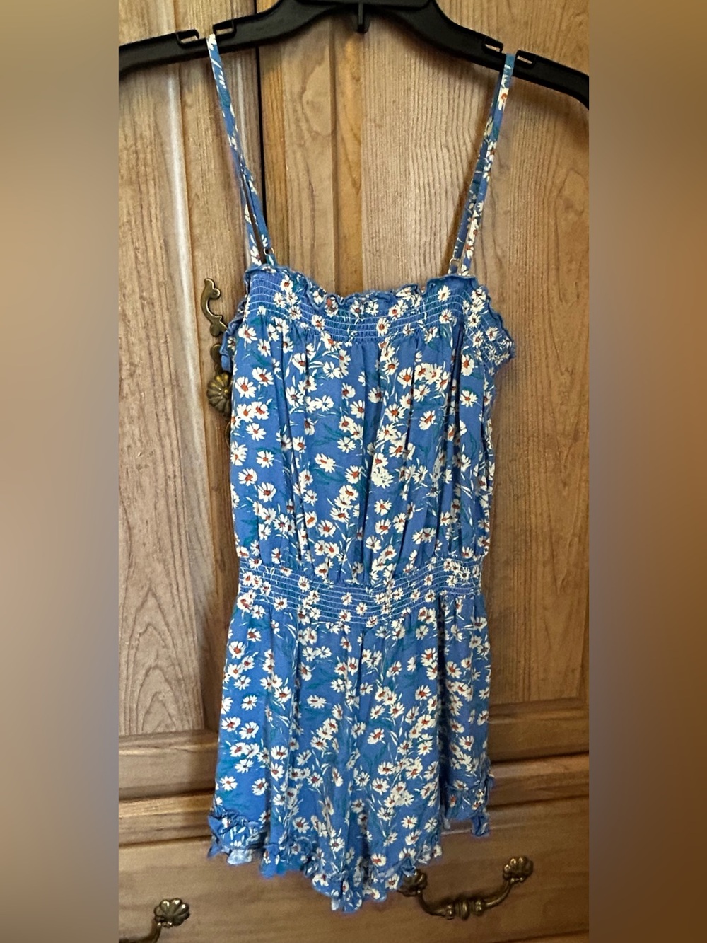 Jessica Simpson Blue Floral Smocked Sundress with Orange Accents